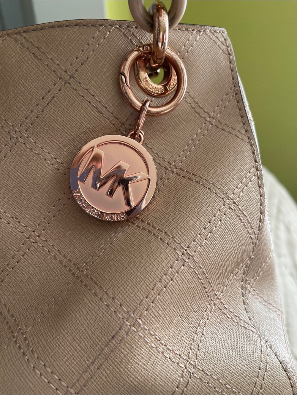 Michael Kors Cynthia Satchel in Nude Blush with Rose Gold Accents